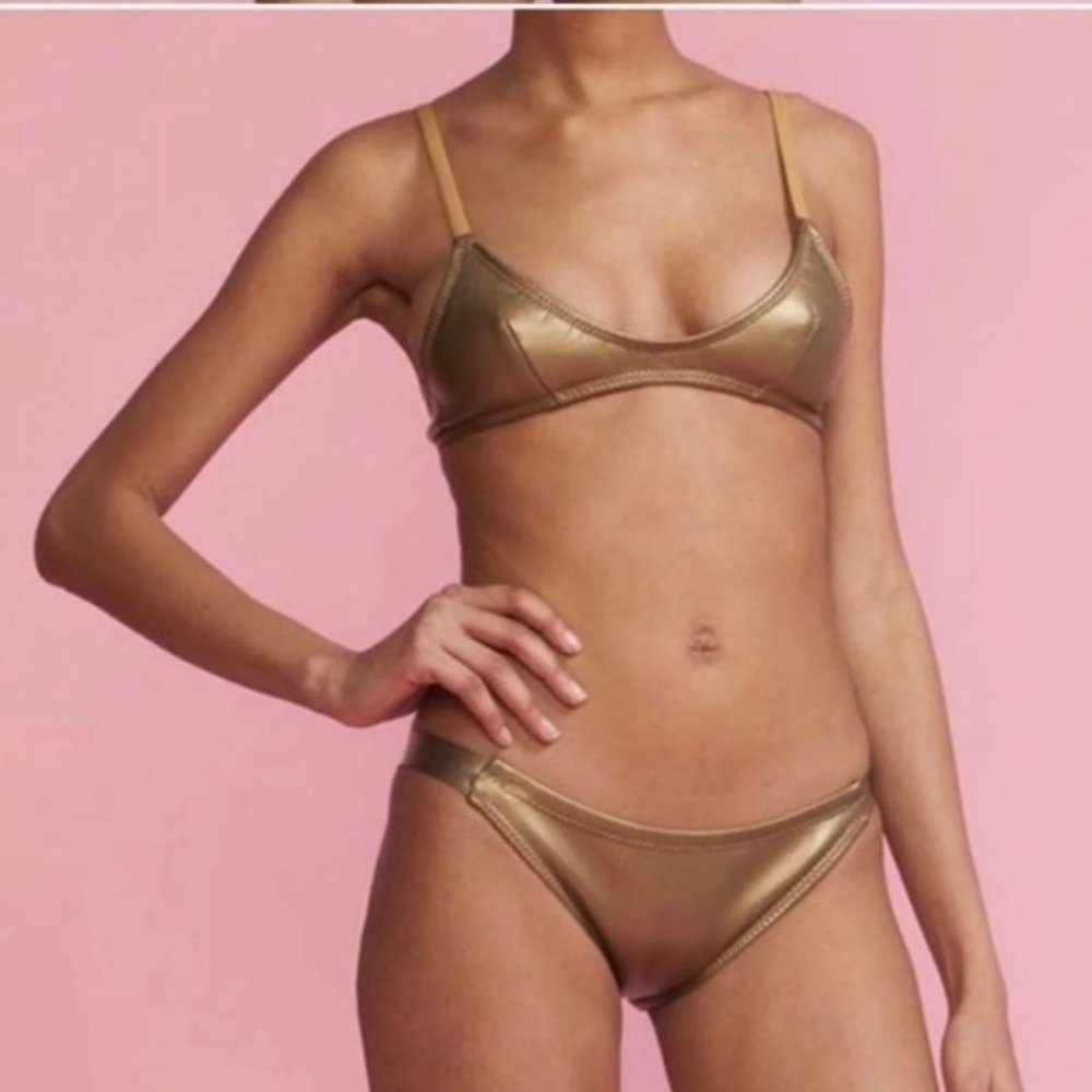 Cynthia Rowley Glideskin Bikini, gold neoprene swimsuit, surf suit